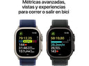 Apple Watch Ultra 2 (2024), GPS + Cellular, 49 mm, Schwarzes Titangehäuse, Doppeltipp-Geste, Schwarzes Trail Loop Armband, Größe S/M