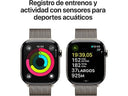 Apple Watch Series 10 (2024), GPS + Cellular, 46 mm, Doppeltipp-Geste, Gehäuse aus Natur-Titan, Armband aus Natur-Milanaise, Größe S/M