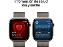 Apple Watch Series 10 (2024), GPS + Cellular, 46 mm, Doppeltipp-Geste, Gehäuse aus Natur-Titan, Armband aus Natur-Milanaise, Größe S/M