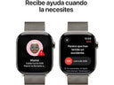 Apple Watch Series 10 (2024), GPS + Cellular, 46 mm, Doppeltipp-Geste, Gehäuse aus Natur-Titan, Armband aus Natur-Milanaise, Größe S/M