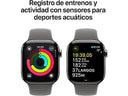 Apple Watch Series 10 (2024), GPS + Cellular, 42 mm, Doppeltipp-Geste, Gehäuse aus Titan natur, Sportarmband in Steingrau, Größe M/L