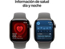 Apple Watch Series 10 (2024), GPS + Cellular, 42 mm, Doppeltipp-Geste, Gehäuse aus Titan natur, Sportarmband in Steingrau, Größe M/L
