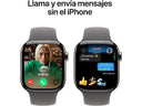 Apple Watch Series 10 (2024), GPS + Cellular, 42 mm, Doppeltipp-Geste, Gehäuse aus Titan natur, Sportarmband in Steingrau, Größe M/L