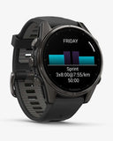 Garmin Fenix ​​8 AMOLED Saphir 43 mm Titan Carbon Grau Schwarzes Armband
