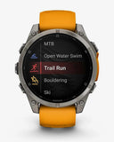 Garmin Fenix ​​8 AMOLED Saphir 47 mm Titan Silber Orange Armband