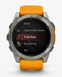 Garmin Fenix ​​8 AMOLED Saphir 51 mm Titan Silber Orange Armband